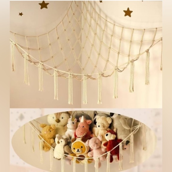 Macrame Wall Hammock Wall Art Storage Hammock Beige/Natural - Picture 5 of 7